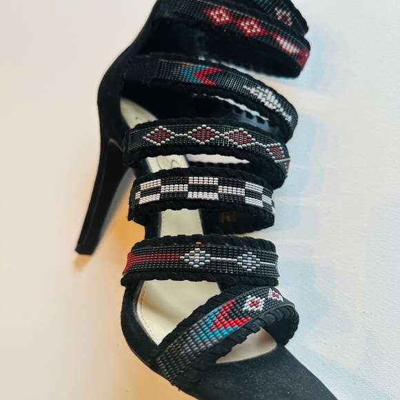JESSICA SIMPSON Sandals Stiletto Boho Suede Straps Multi Beads NEW Sz 39 9 - Picture 3 of 8